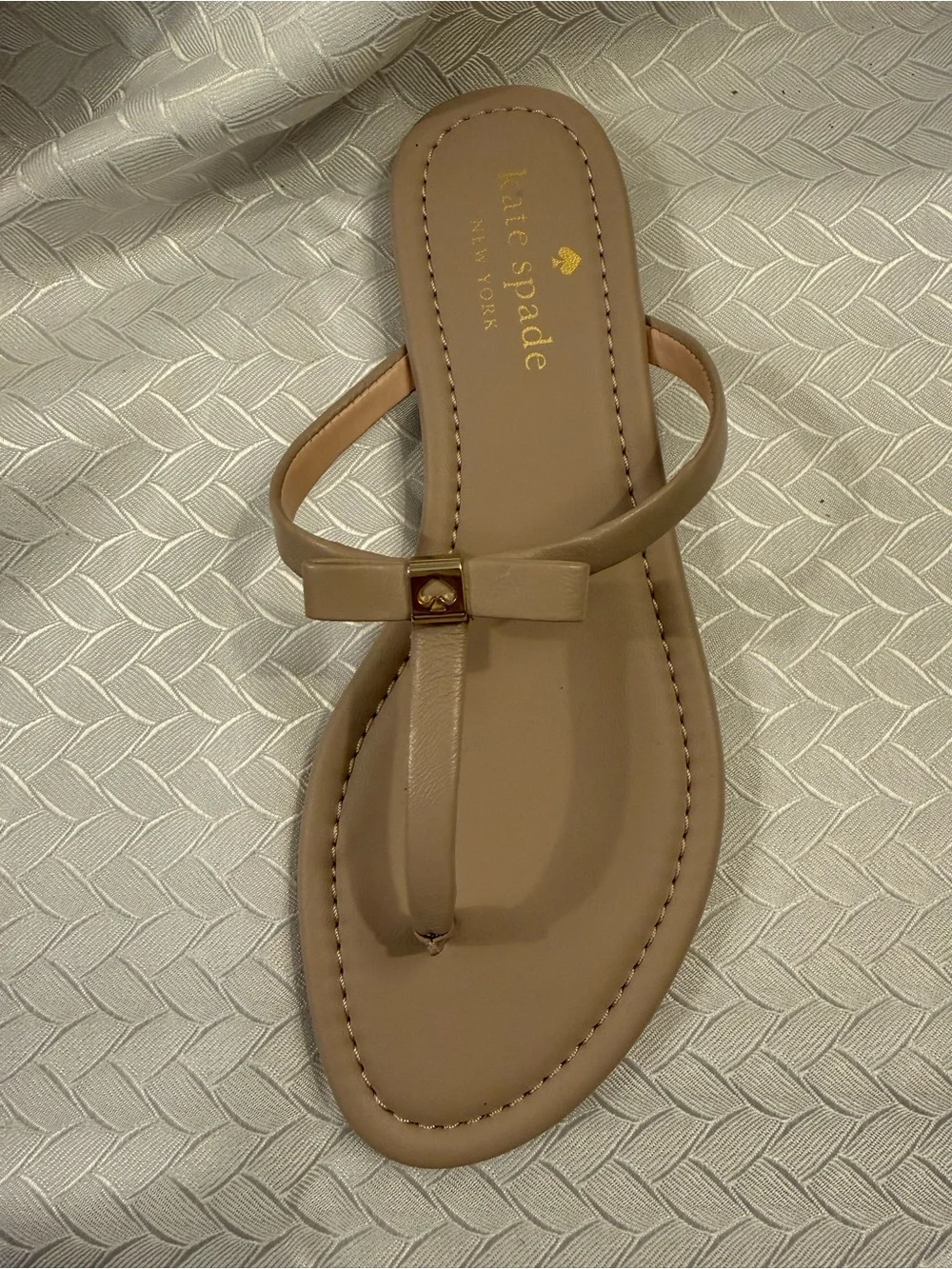 kate spade Neutral Beige Bow T-Strap Sandals